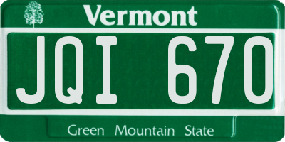 VT license plate JQI670