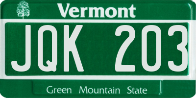 VT license plate JQK203