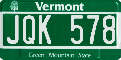 VT license plate JQK578