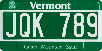 VT license plate JQK789