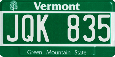 VT license plate JQK835