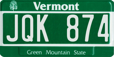 VT license plate JQK874