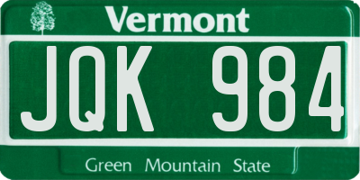 VT license plate JQK984