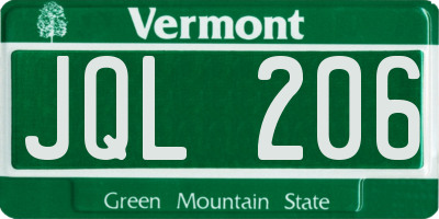VT license plate JQL206