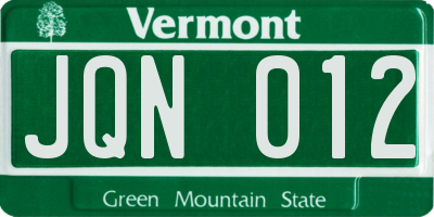 VT license plate JQN012