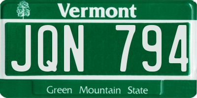 VT license plate JQN794