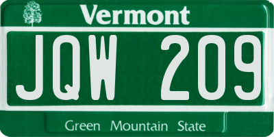VT license plate JQW209