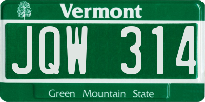 VT license plate JQW314