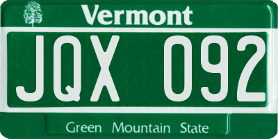 VT license plate JQX092