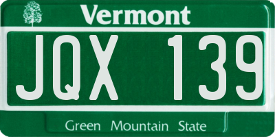 VT license plate JQX139