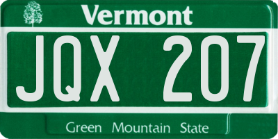 VT license plate JQX207