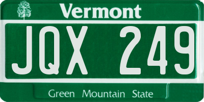 VT license plate JQX249