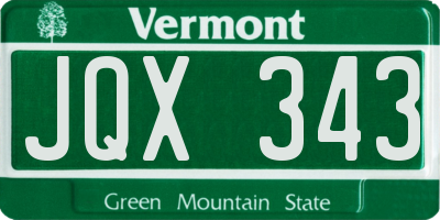 VT license plate JQX343