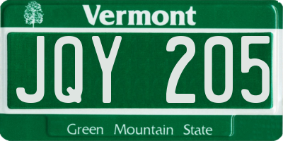 VT license plate JQY205