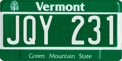 VT license plate JQY231