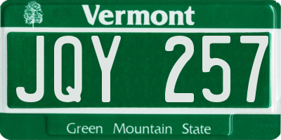 VT license plate JQY257