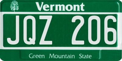 VT license plate JQZ206