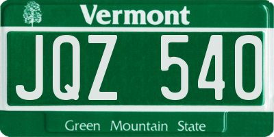 VT license plate JQZ540