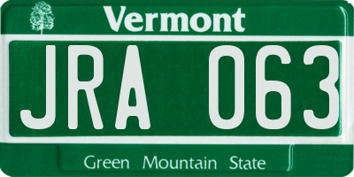 VT license plate JRA063