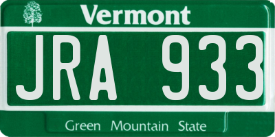 VT license plate JRA933