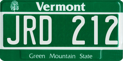 VT license plate JRD212
