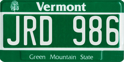 VT license plate JRD986
