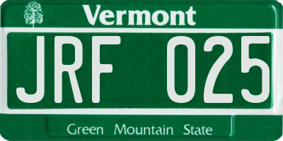 VT license plate JRF025