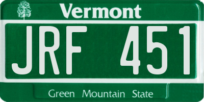 VT license plate JRF451