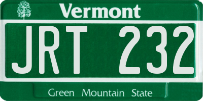 VT license plate JRT232