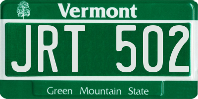 VT license plate JRT502