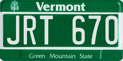 VT license plate JRT670