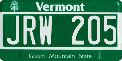 VT license plate JRW205