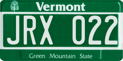 VT license plate JRX022