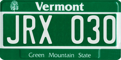 VT license plate JRX030