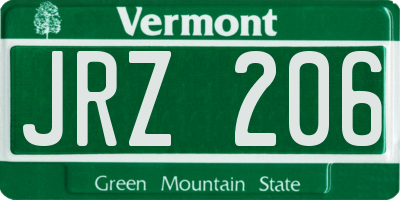 VT license plate JRZ206