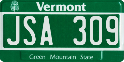VT license plate JSA309