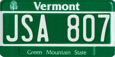 VT license plate JSA807