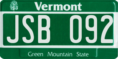 VT license plate JSB092