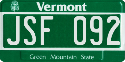 VT license plate JSF092