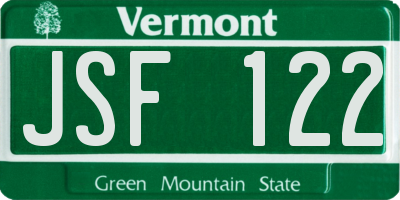 VT license plate JSF122