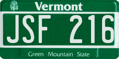 VT license plate JSF216