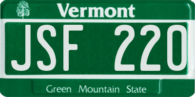VT license plate JSF220
