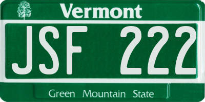 VT license plate JSF222