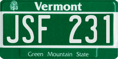 VT license plate JSF231