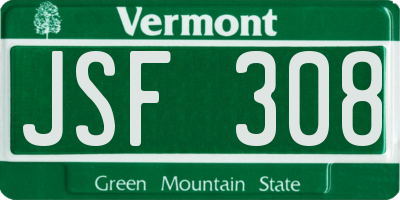 VT license plate JSF308