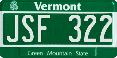 VT license plate JSF322