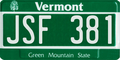 VT license plate JSF381