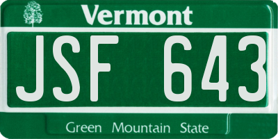 VT license plate JSF643