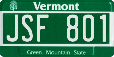 VT license plate JSF801