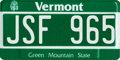 VT license plate JSF965